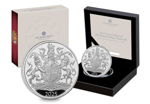 UK 2025 Royal Arms of King Charles III Silver Proof £5 Coin