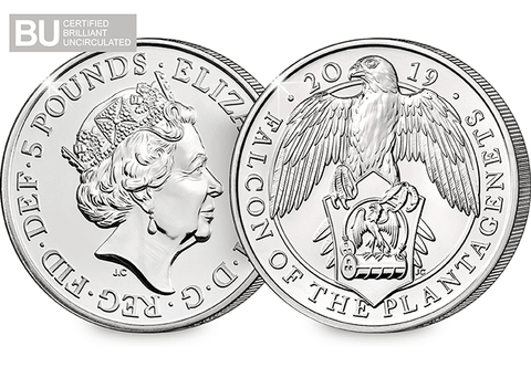 2019 Falcon of the Plantagenets CERTIFIED BU £5 Coin - The Westminster Collection International