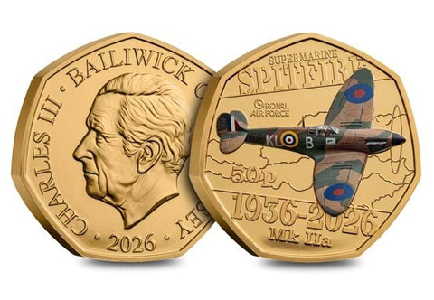 Official RAF Spitfire Gold Plated Colour 50p