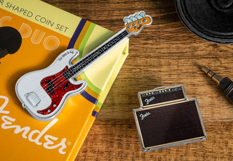 The 2023 Fender® Bass and Amp 1oz Silver Duo