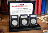 The 2024 Flagship Silver Coins of Australia, Canada, and the UK Three Coin Set