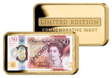 Queen Elizabeth II First and Last Banknote Ingot Pair
