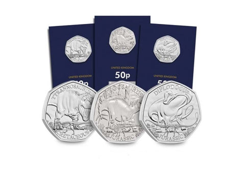 2024 Dinosaur Trio UK Iconic Specimens CERTIFIED BU 50p Set